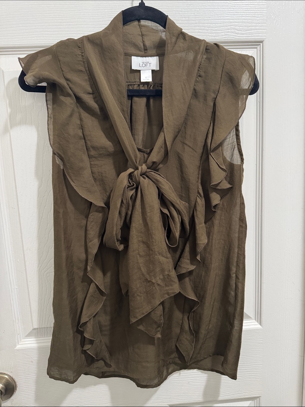 LOFT Olive Ruffle Tie-Neck Sleeveless Camisole
